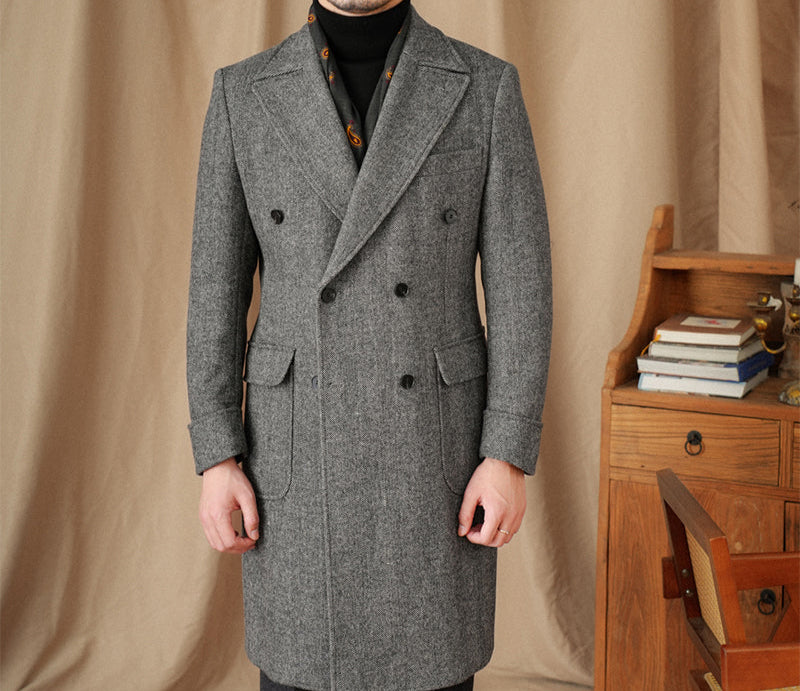 Naples Herringbone Wool Blend Double Breasted Coat