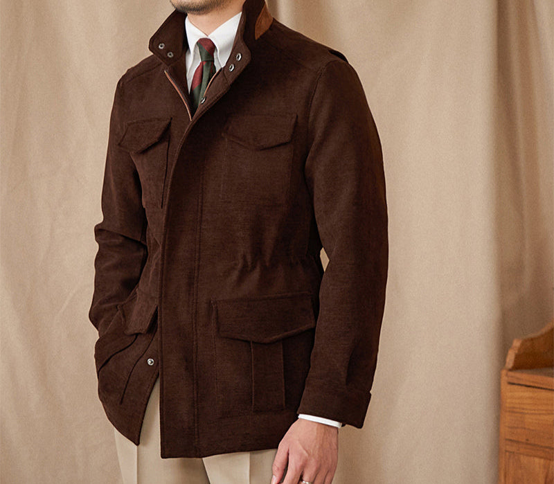 London Herringbone Suede Trim Field Jacket
