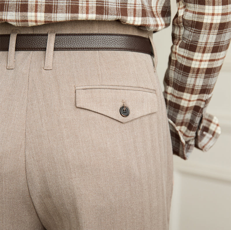 Hollywood Herringbone Straight Fit Double Pleated Trousers