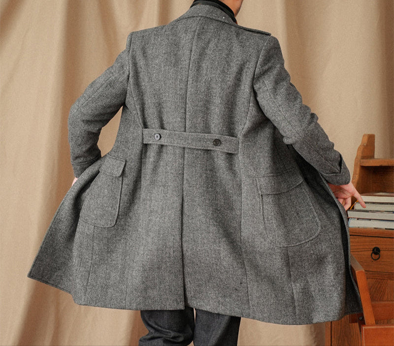 Naples Herringbone Wool Blend Double Breasted Coat