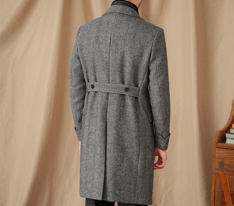 Naples Herringbone Wool Blend Double Breasted Coat