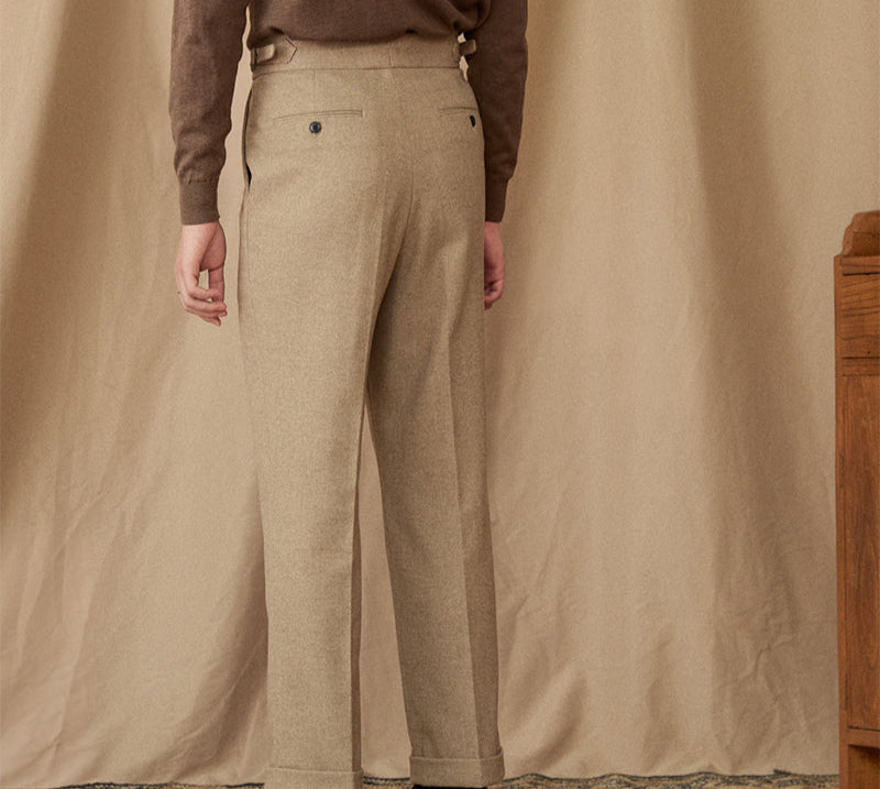 Hampshire Herringbone Wool Blend Straight Fit Pleated Trousers