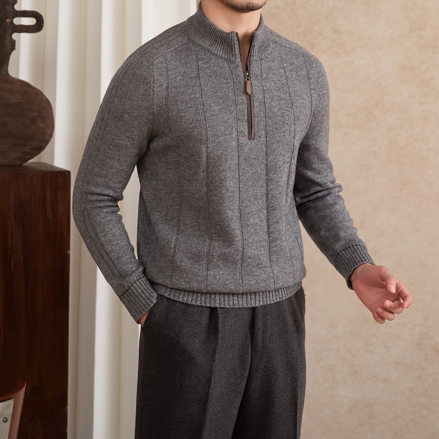 Amsterdam Wool Blend Long Sleeve Half Zip Jumper