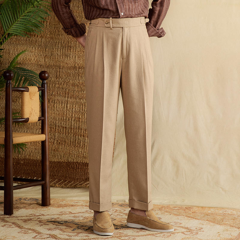 Monaco Linen Double Pleated Straight Fit Trousers