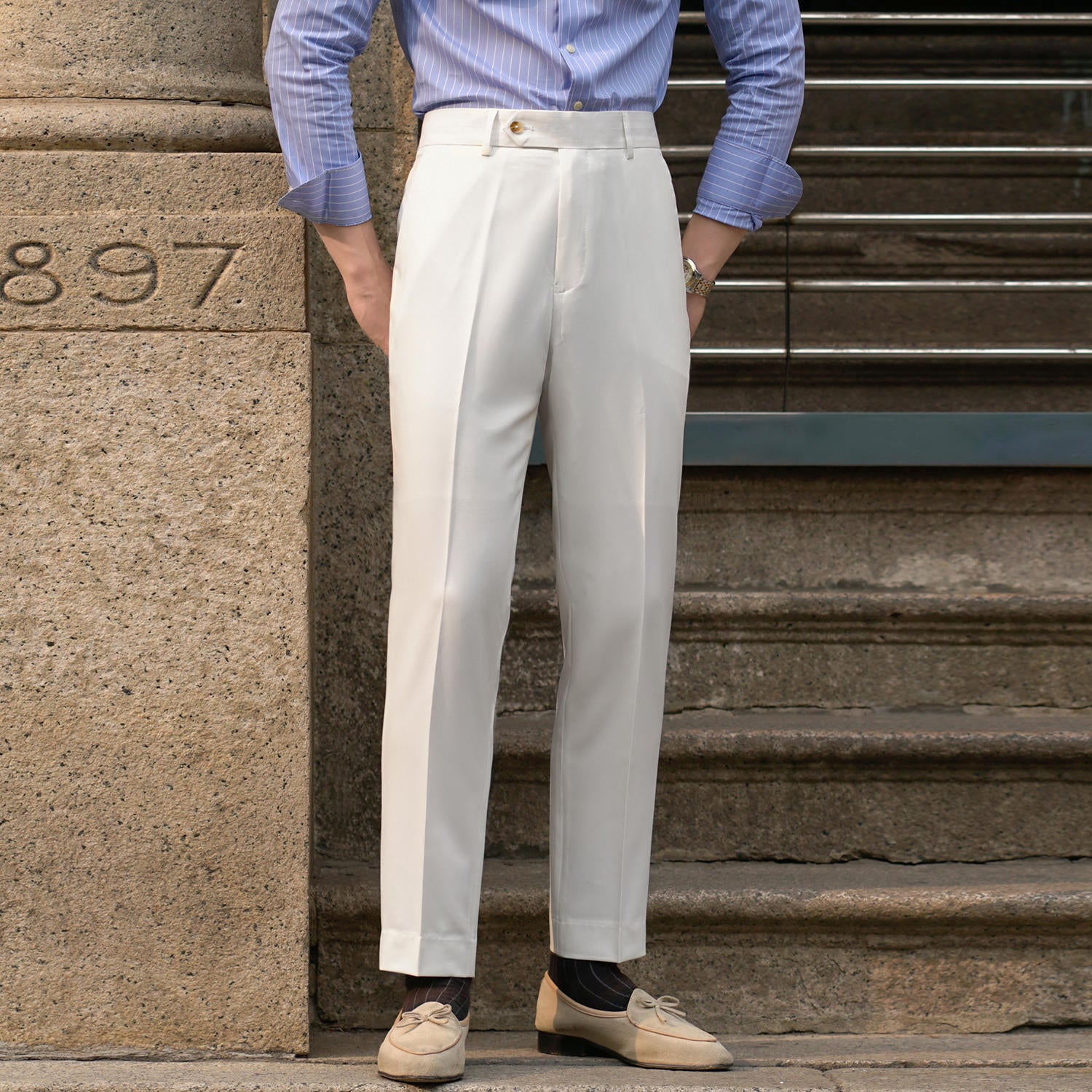 Formal Trousers- Grey Front Pleated Formal Pants for Men Online | Powerlook