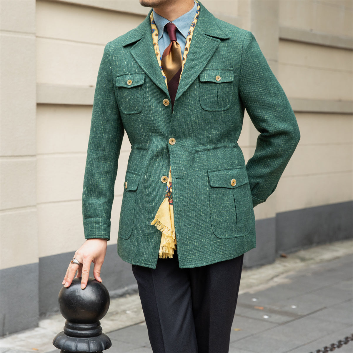 Textured Houndstooth Milan Suit Collar Jacket