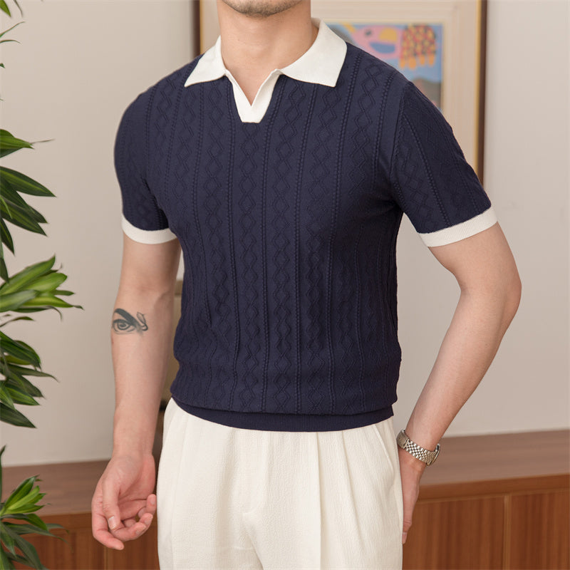 Jacquard Buttonless Knitted Polo