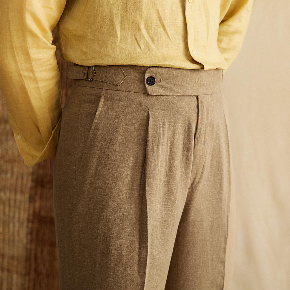 Antibes Linen Blend Pleated Straight Fit Trousers