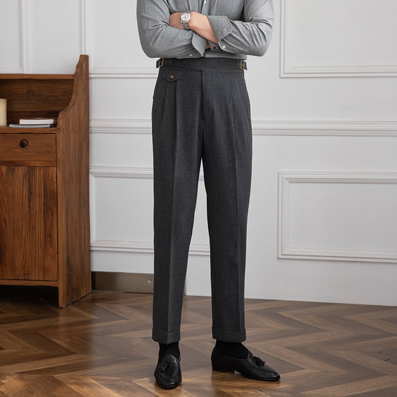 Rochester Pleated Textured Gurkha Trousers