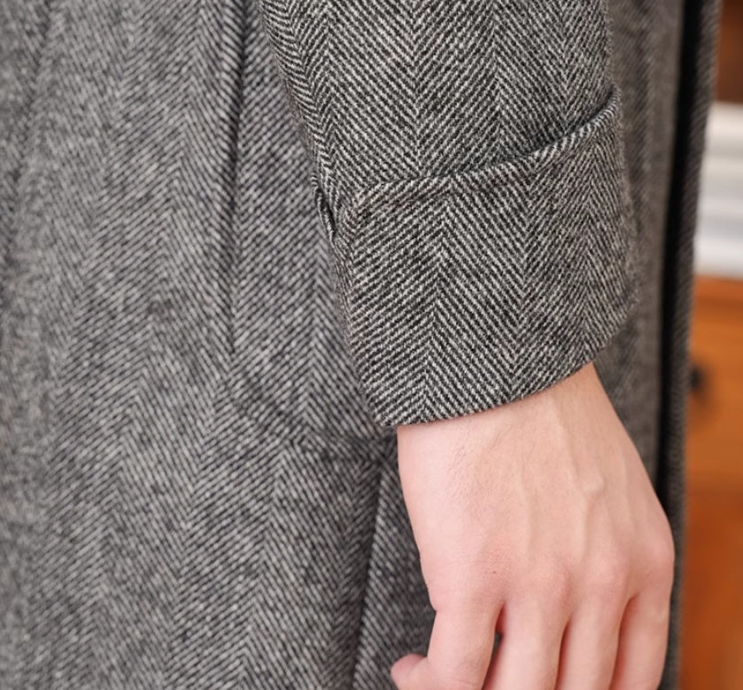 Naples Herringbone Wool Blend Double Breasted Coat