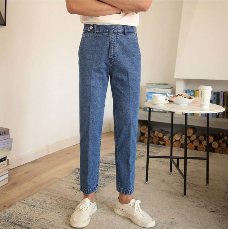 Jeans in denim con pieghe singole