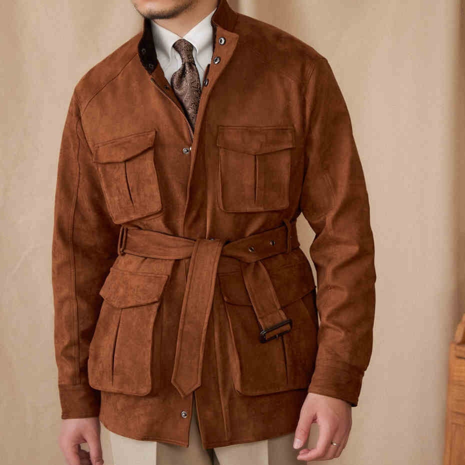 Como Faux Suede Belted Safari Jacket