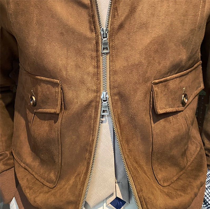 Faux Suede Zip Trucker Jacket