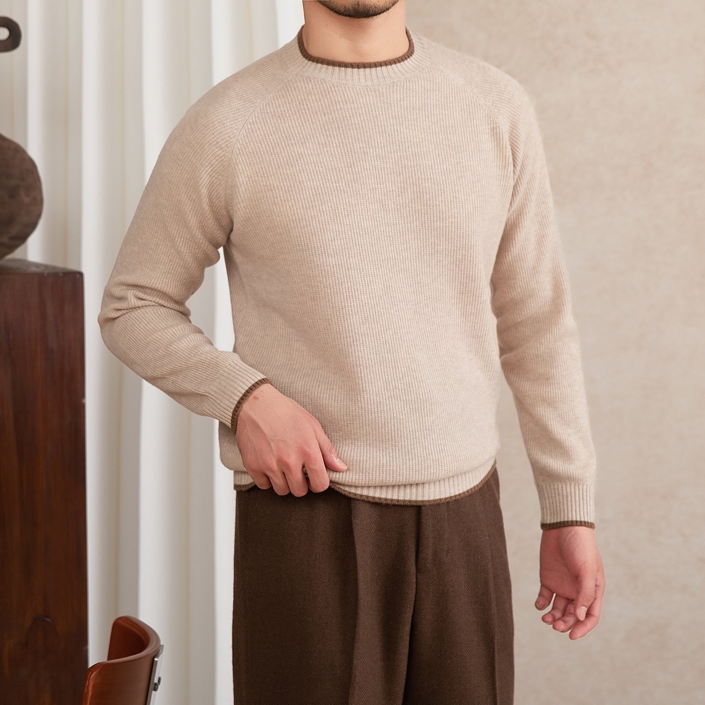 Firenze Textured Contrast Knit Wool Jumper