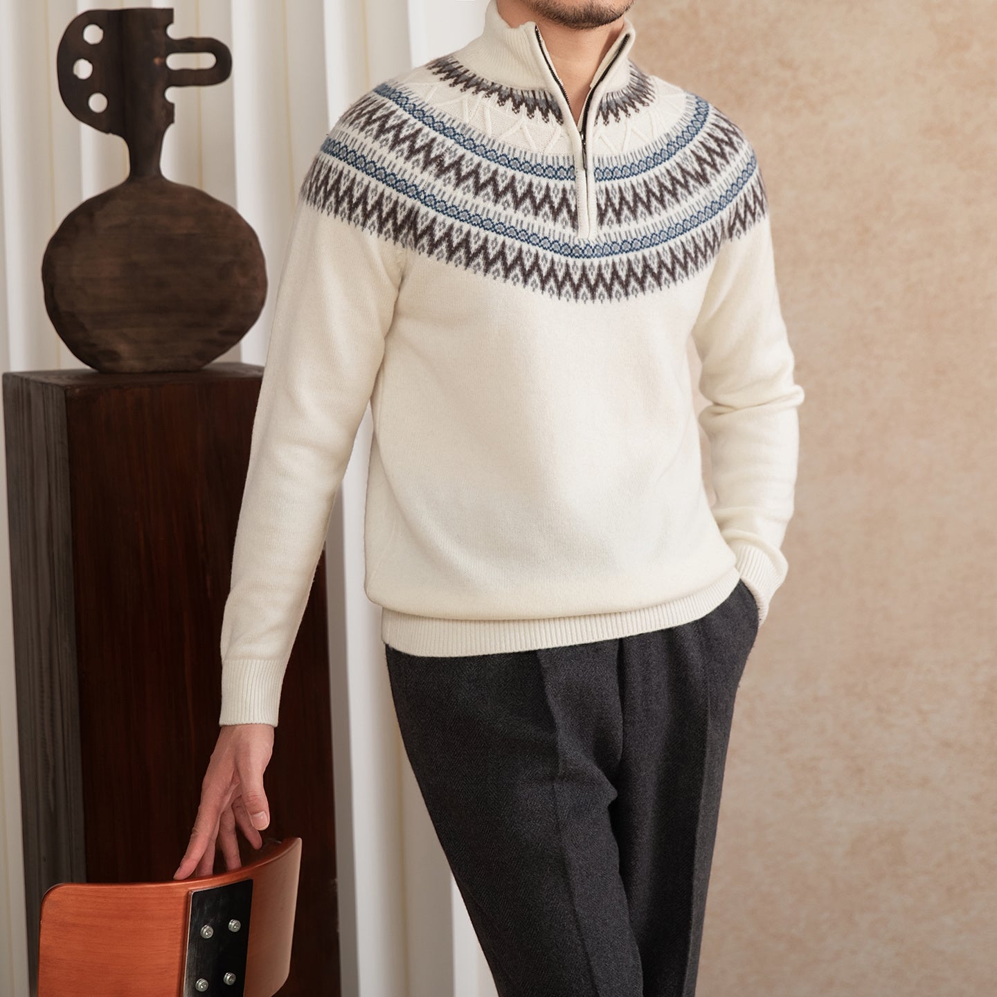 St. Moritz Wool Fair Isle Half Zip Jumper