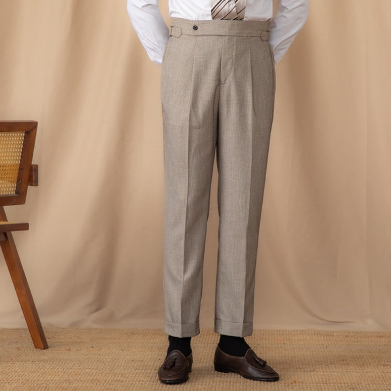 Sorrento Birdseye Textured Double Pleated Trousers