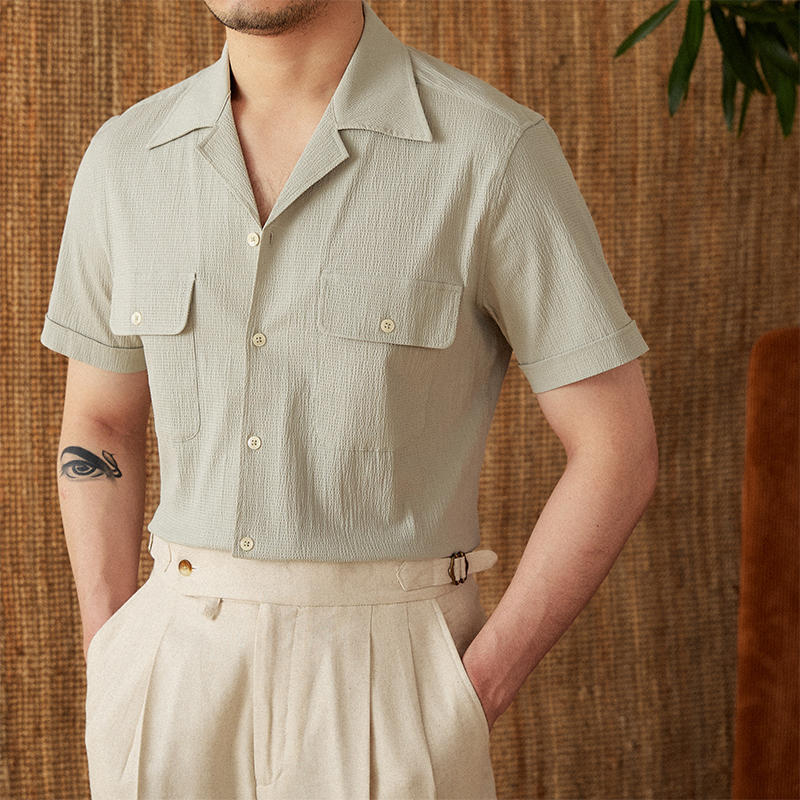 Ischia Cotton Seersucker Short Sleeve Shirt