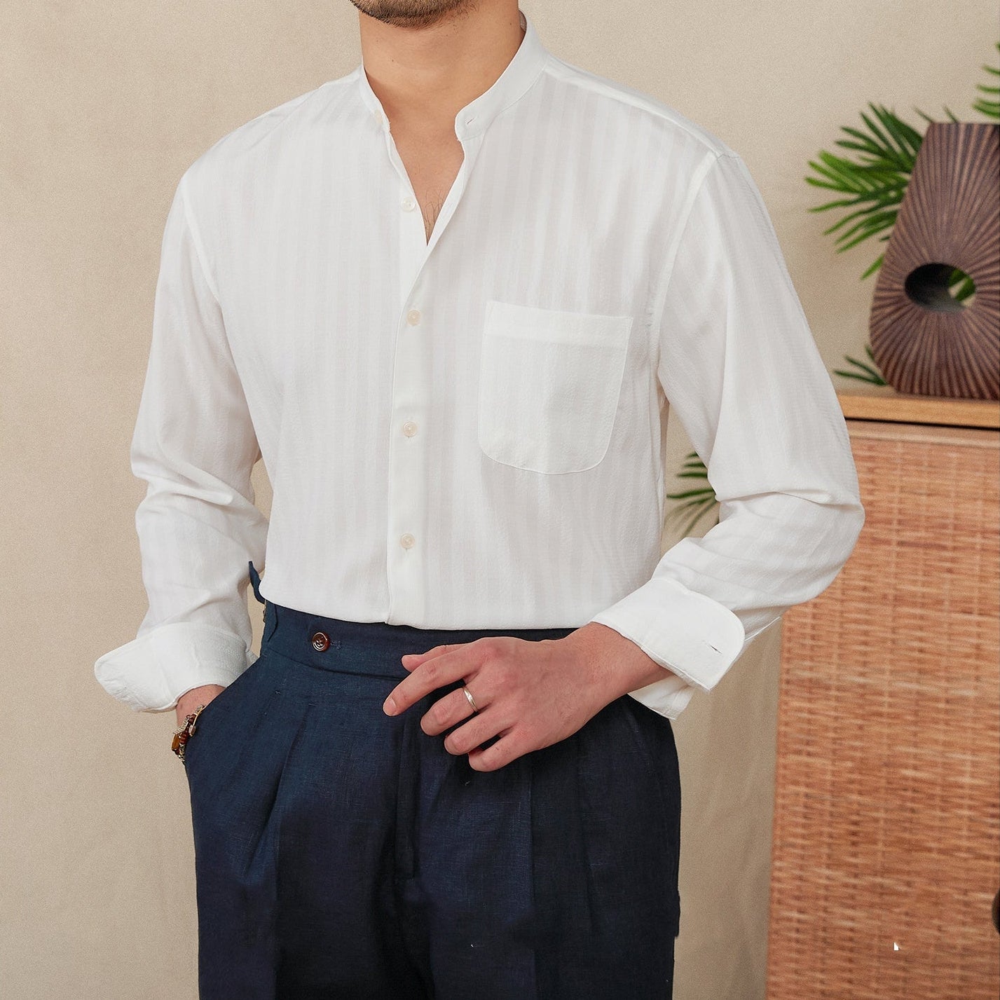 Riyadh Grandad Collar Long Sleeve Shirt