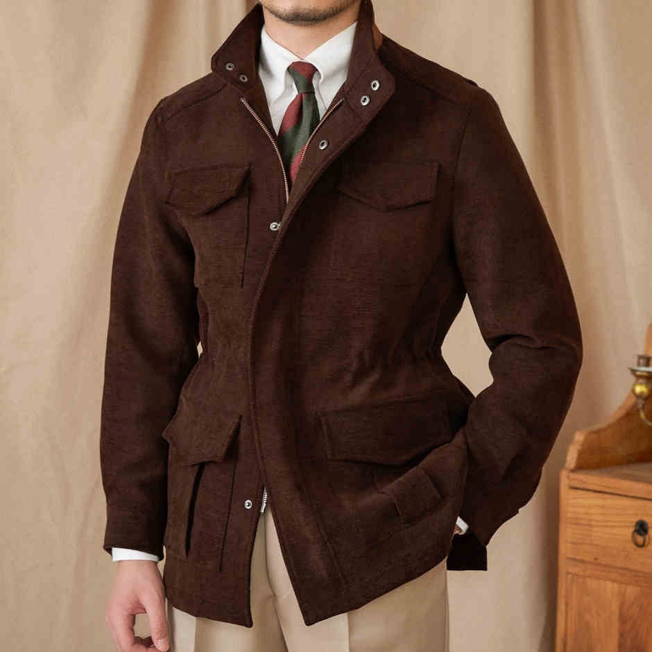 London Herringbone Suede Trim Field Jacket