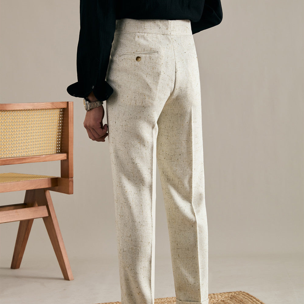 Brunello Linen Double Pleated Straight Fit Trousers