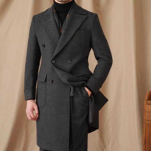 Naples Herringbone Wool Blend Double Breasted Coat