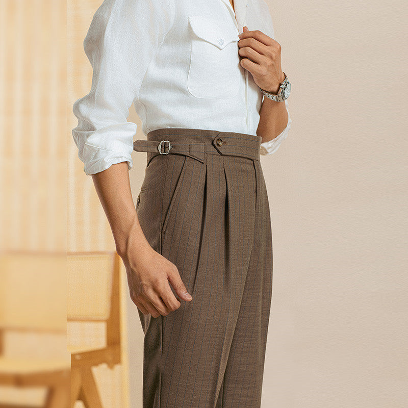 Limited Edition Cassis Pinstripe Pleated Trousers