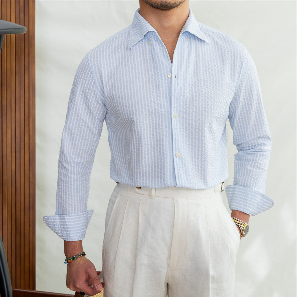 Classic Striped Seersucker Short Sleeve Shirt – brinell