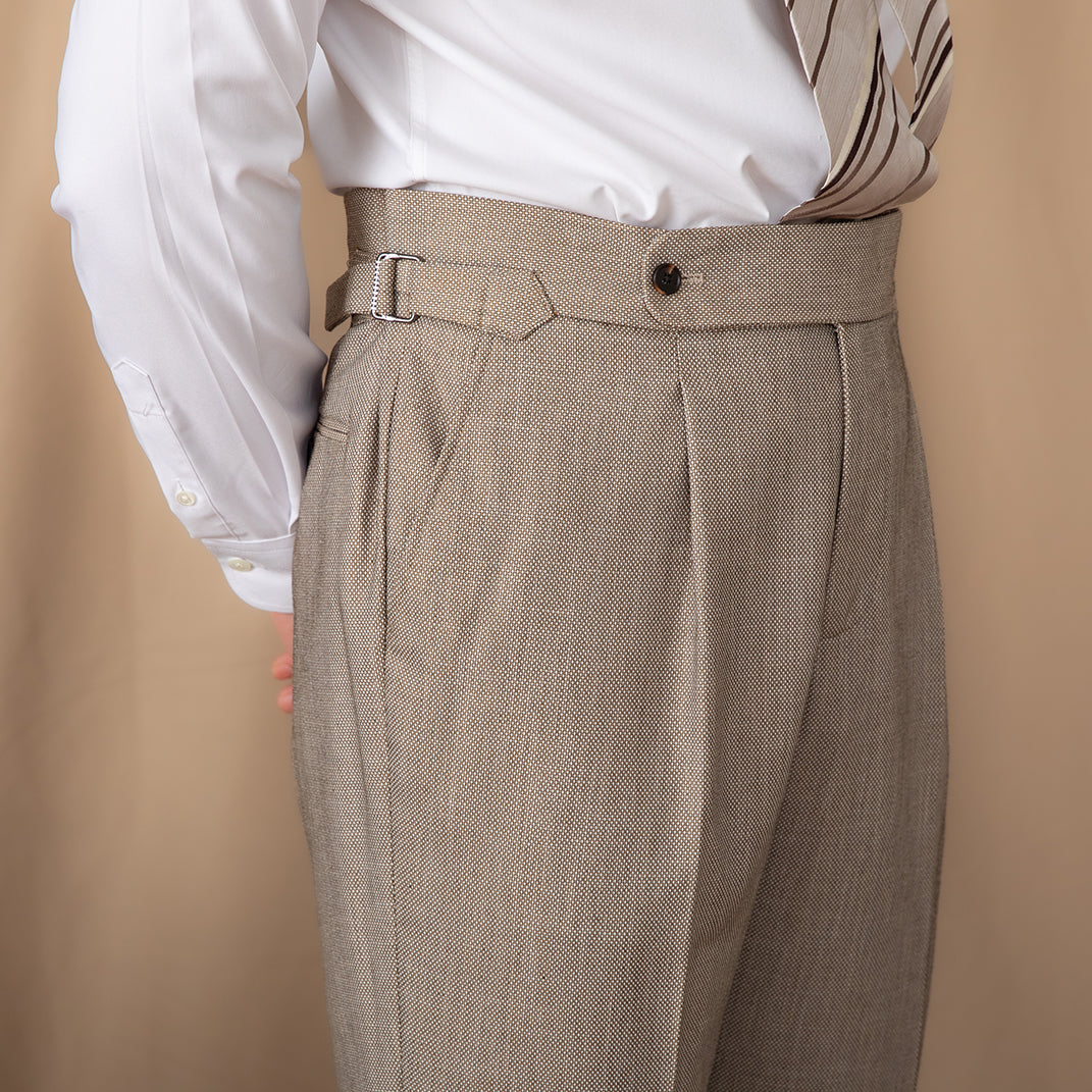 Sorrento Birdseye Textured Double Pleated Trousers