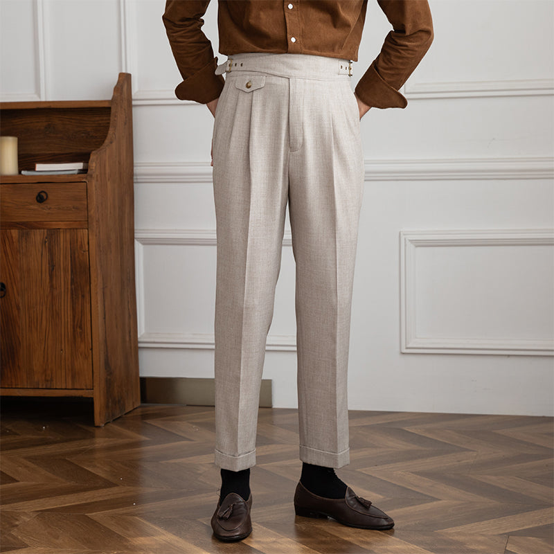 Rochester Pleated Textured Gurkha Trousers