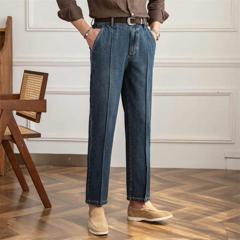 Plus Size Men's Pleated Jeans Street Style Solid Denim Pants - Temu Germany