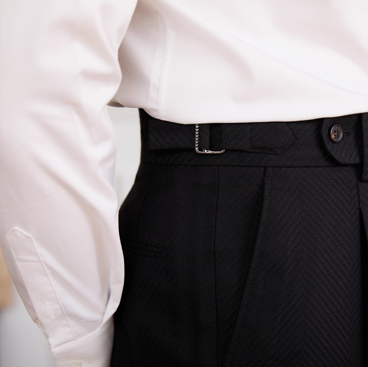 Roma Herringbone Straight Fit High Waisted Trousers