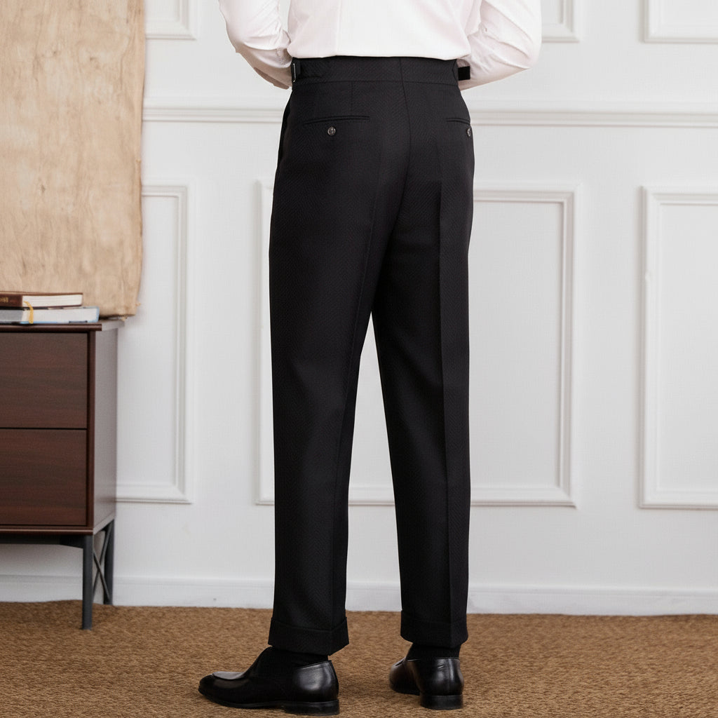 Roma Herringbone Straight Fit High Waisted Trousers