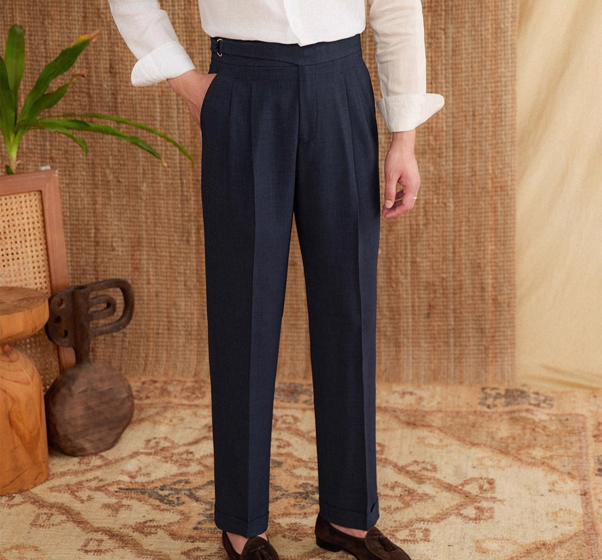 Portovenere Seersucker Houndstooth High Waisted Trousers