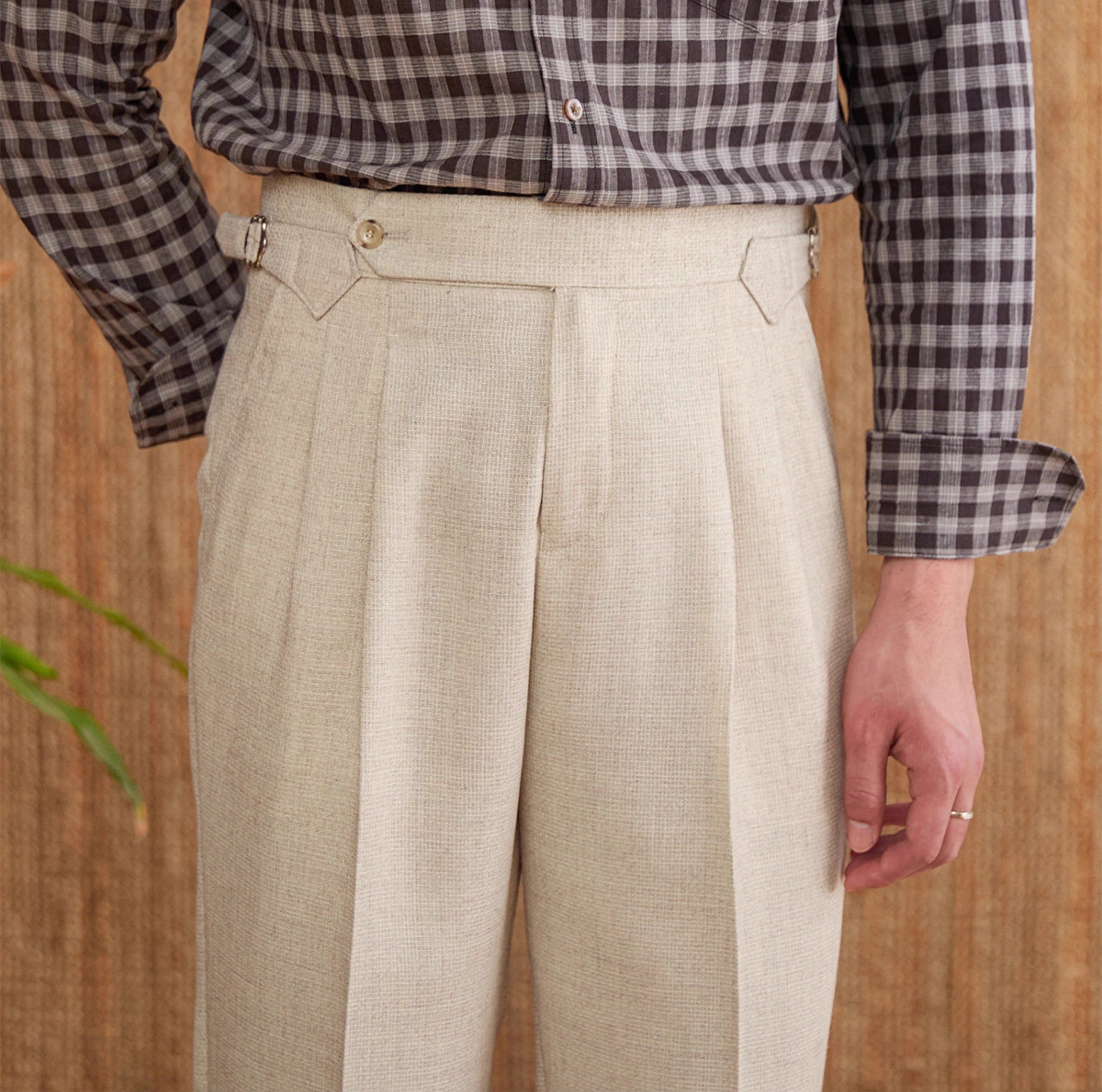 Basel Textured Straight Fit High Waisted Trousers