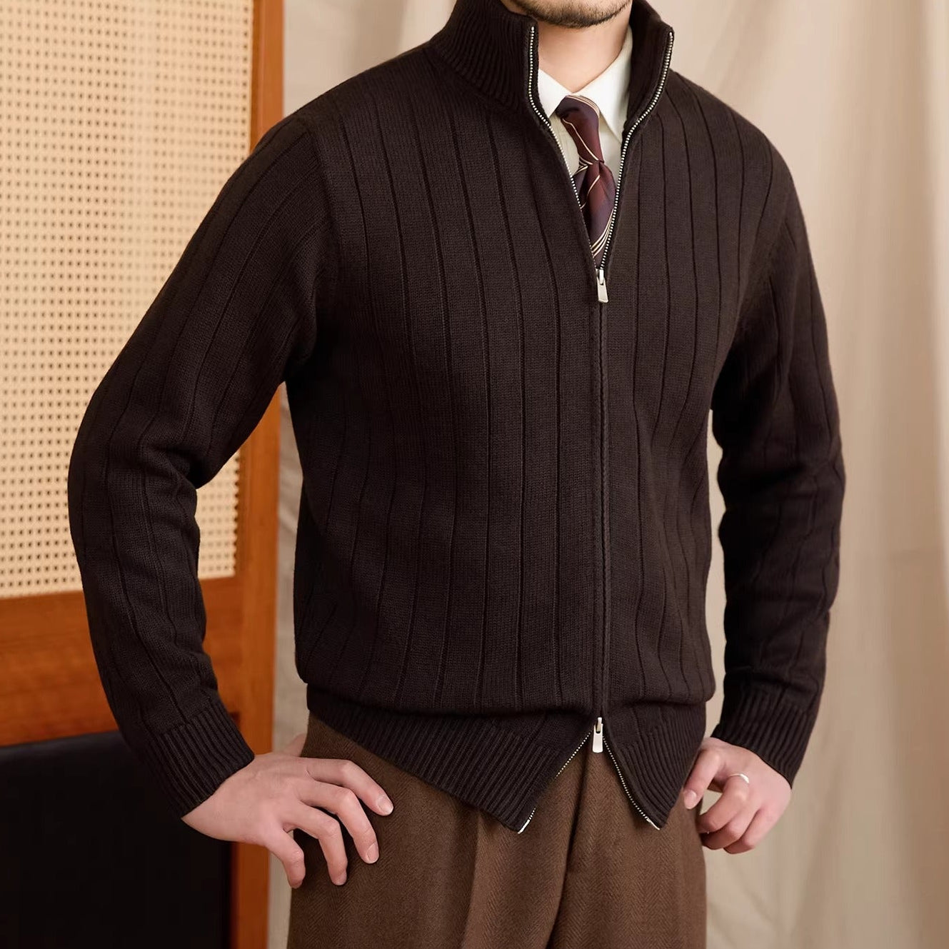 Roma Ribbed Wool Blend Cardigan