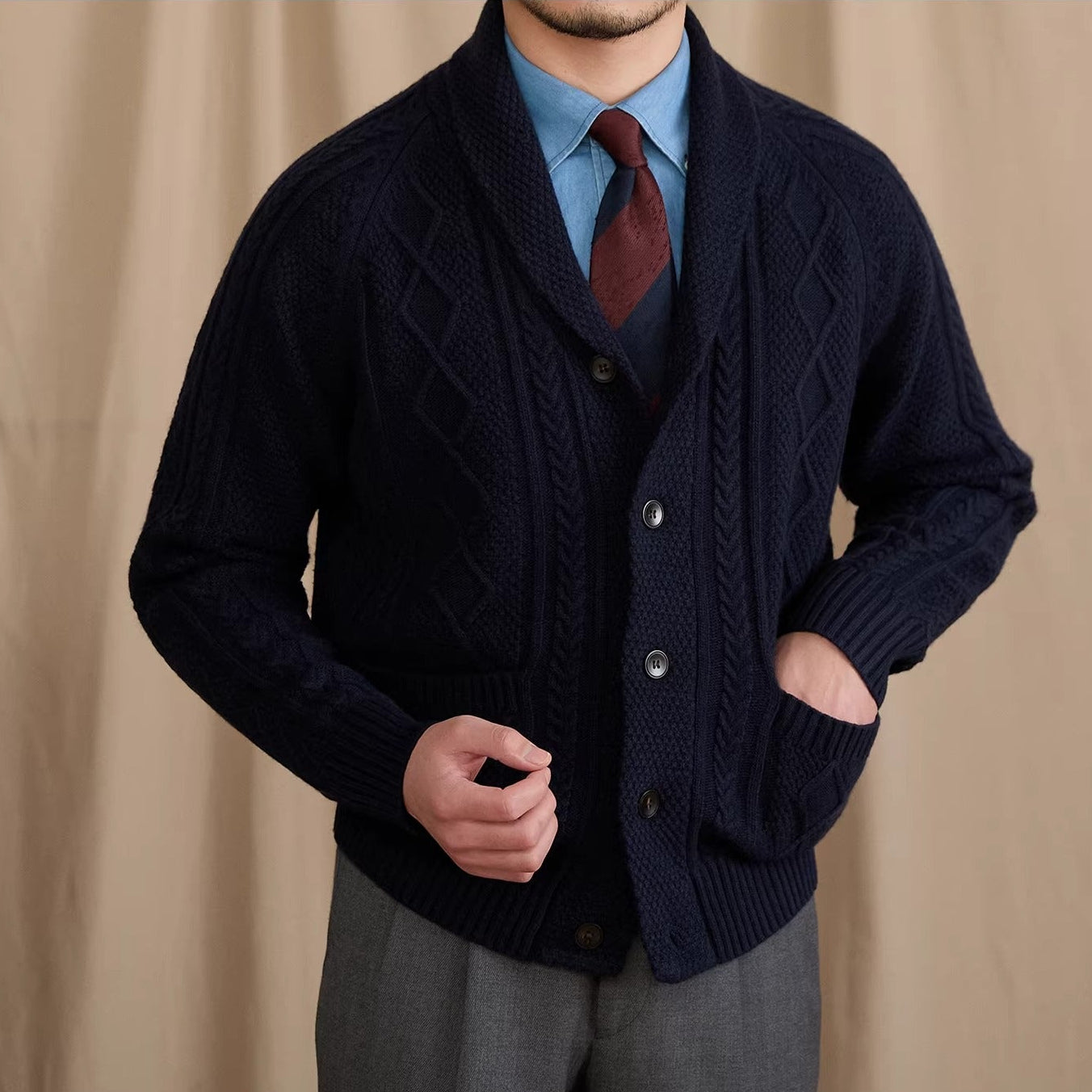 Yale Geometric Shawl Collar Cardigan