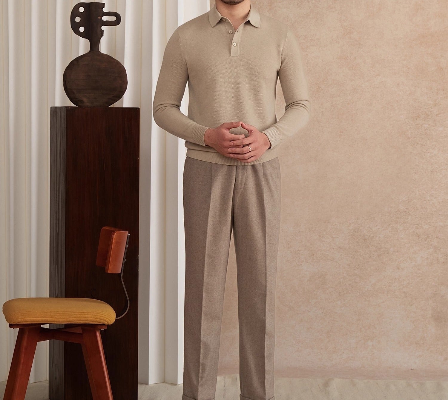 Roma Wool Blend Long Sleeve Polo Shirt