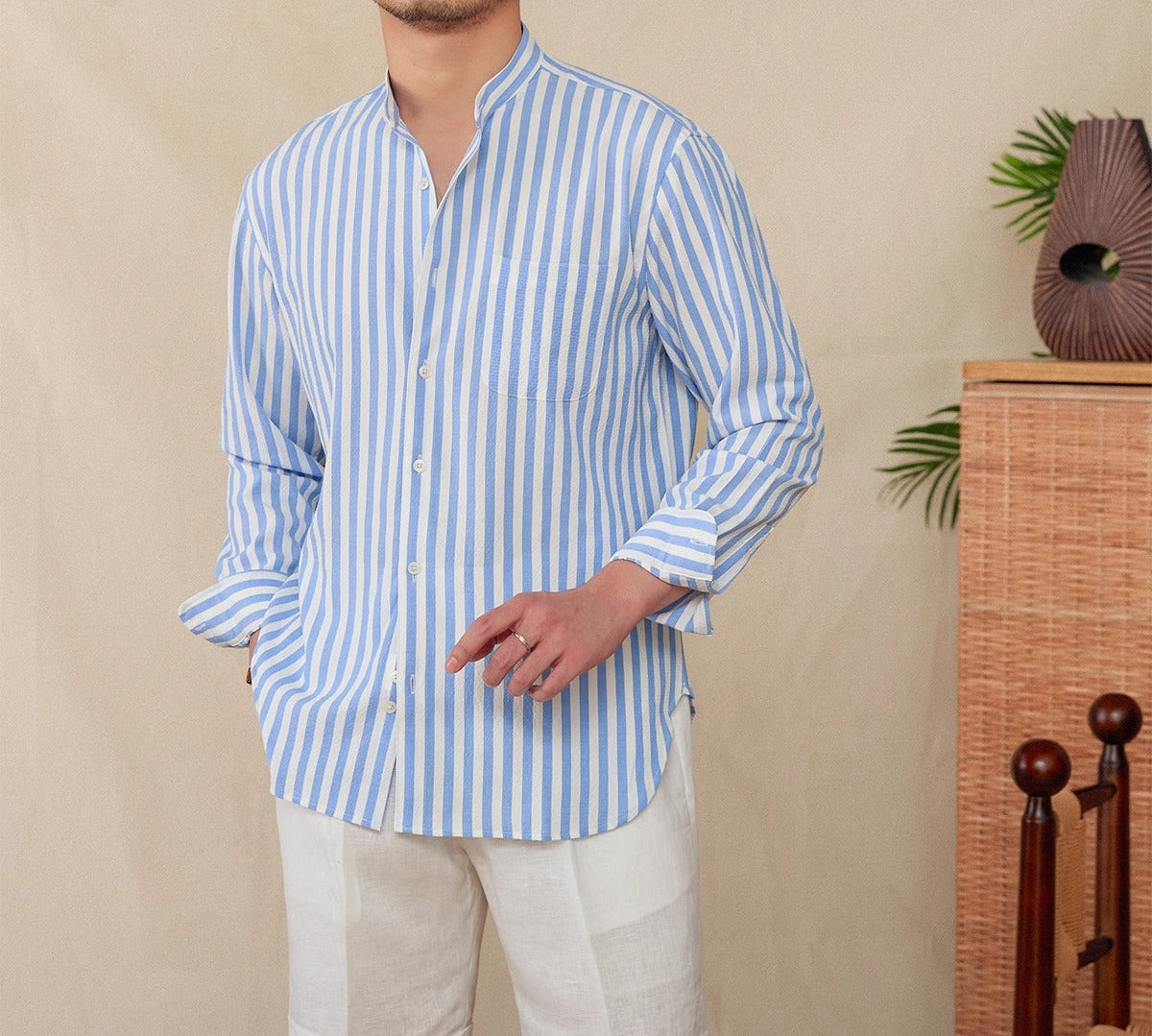 Riyadh Grandad Collar Long Sleeve Shirt