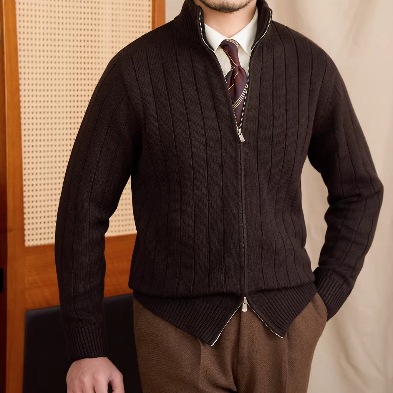 Roma Ribbed Wool Blend Cardigan