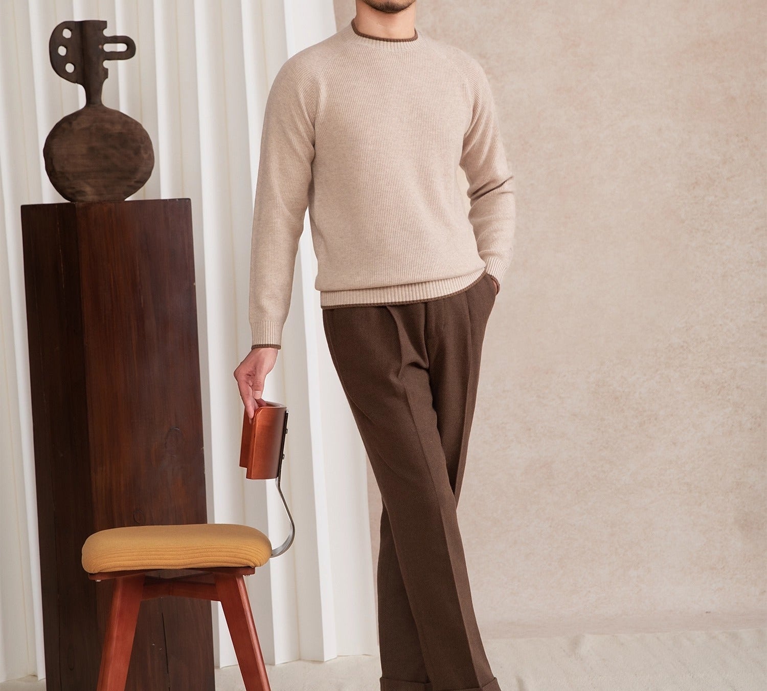 Firenze Textured Contrast Knit Wool Jumper