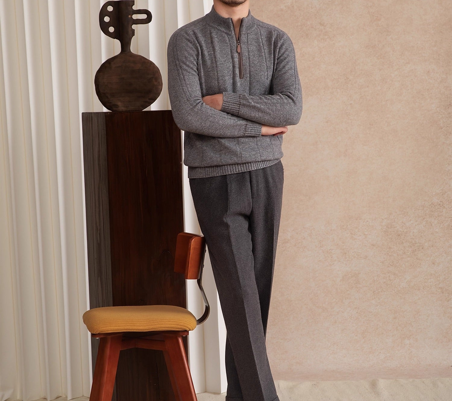 Amsterdam Wool Blend Long Sleeve Half Zip Jumper
