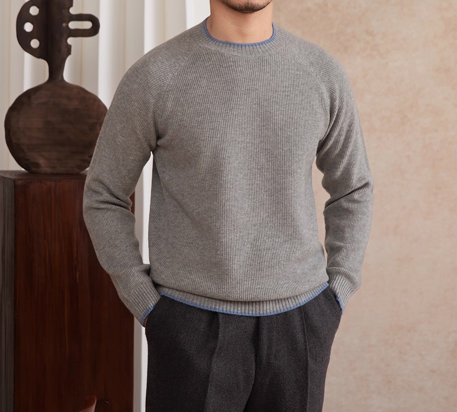 Firenze Textured Contrast Knit Wool Jumper