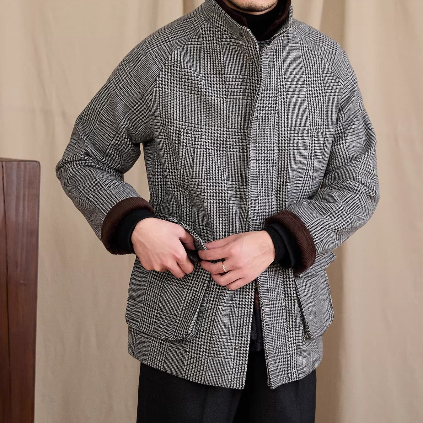 Enzo Prince Of Wales Padded Wool Blend Jacket