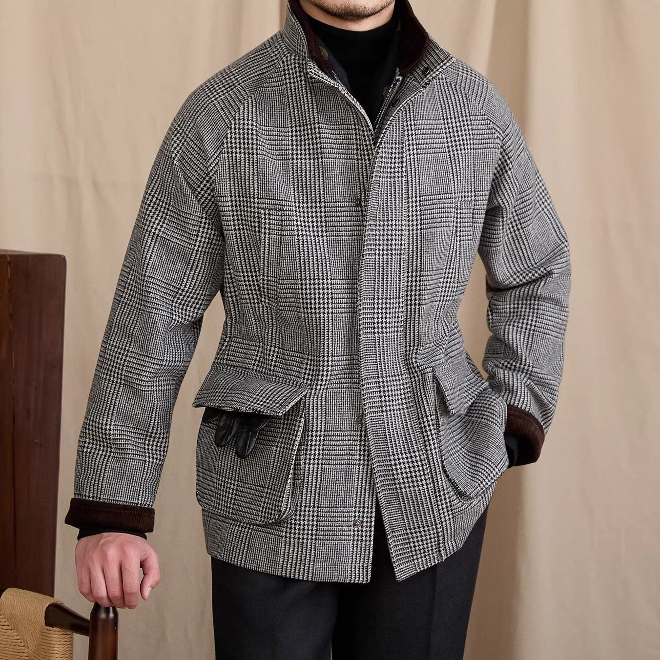 Enzo Prince Of Wales Padded Wool Blend Jacket