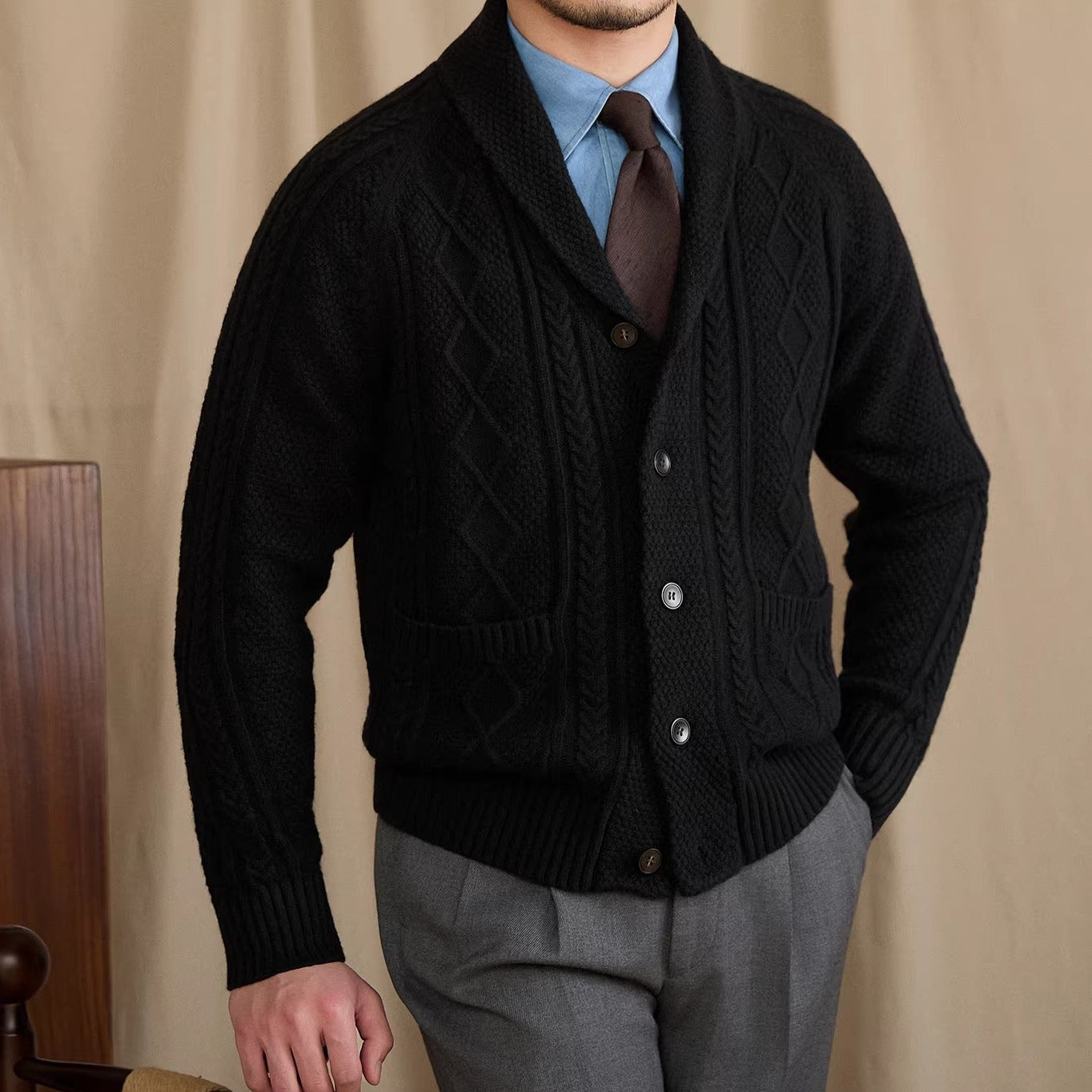 Yale Geometric Shawl Collar Cardigan
