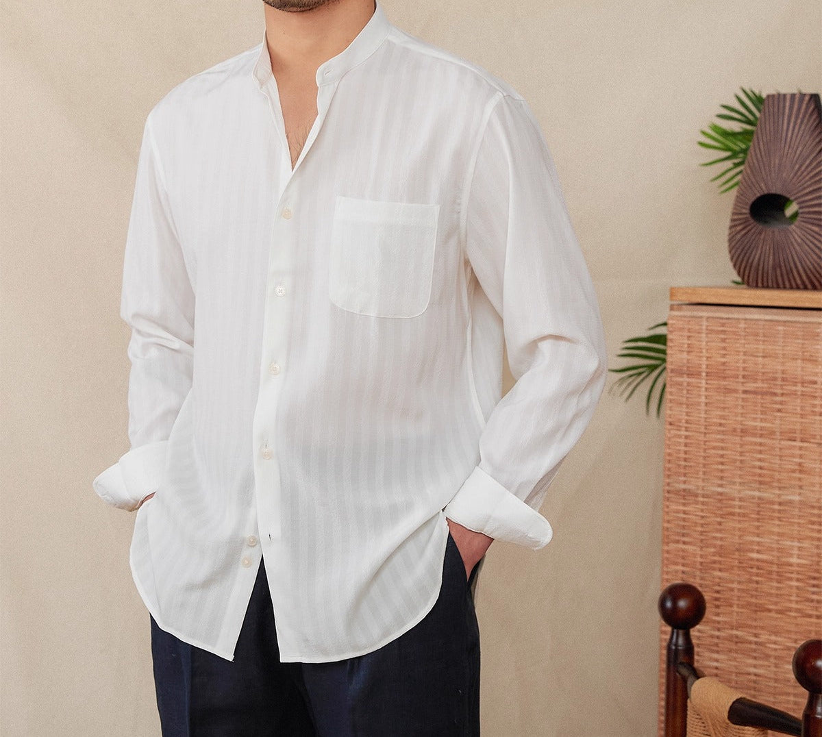 Riyadh Grandad Collar Long Sleeve Shirt