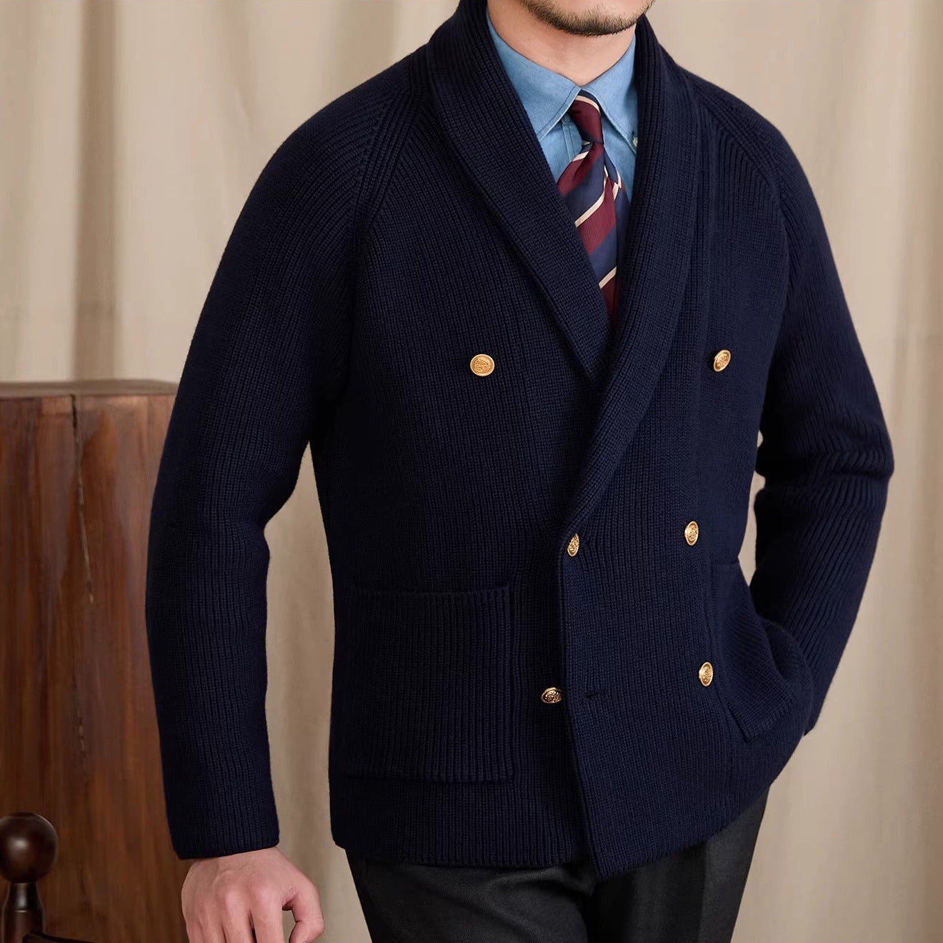 Salvatore Ribbed Double Breasted Cardigan