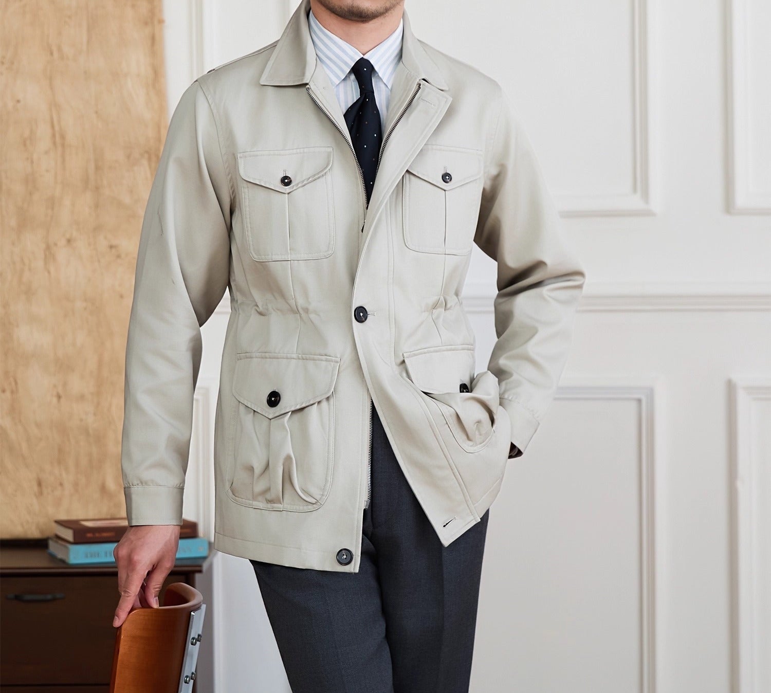 Milan Cotton Blend Zipped Suit Jacket