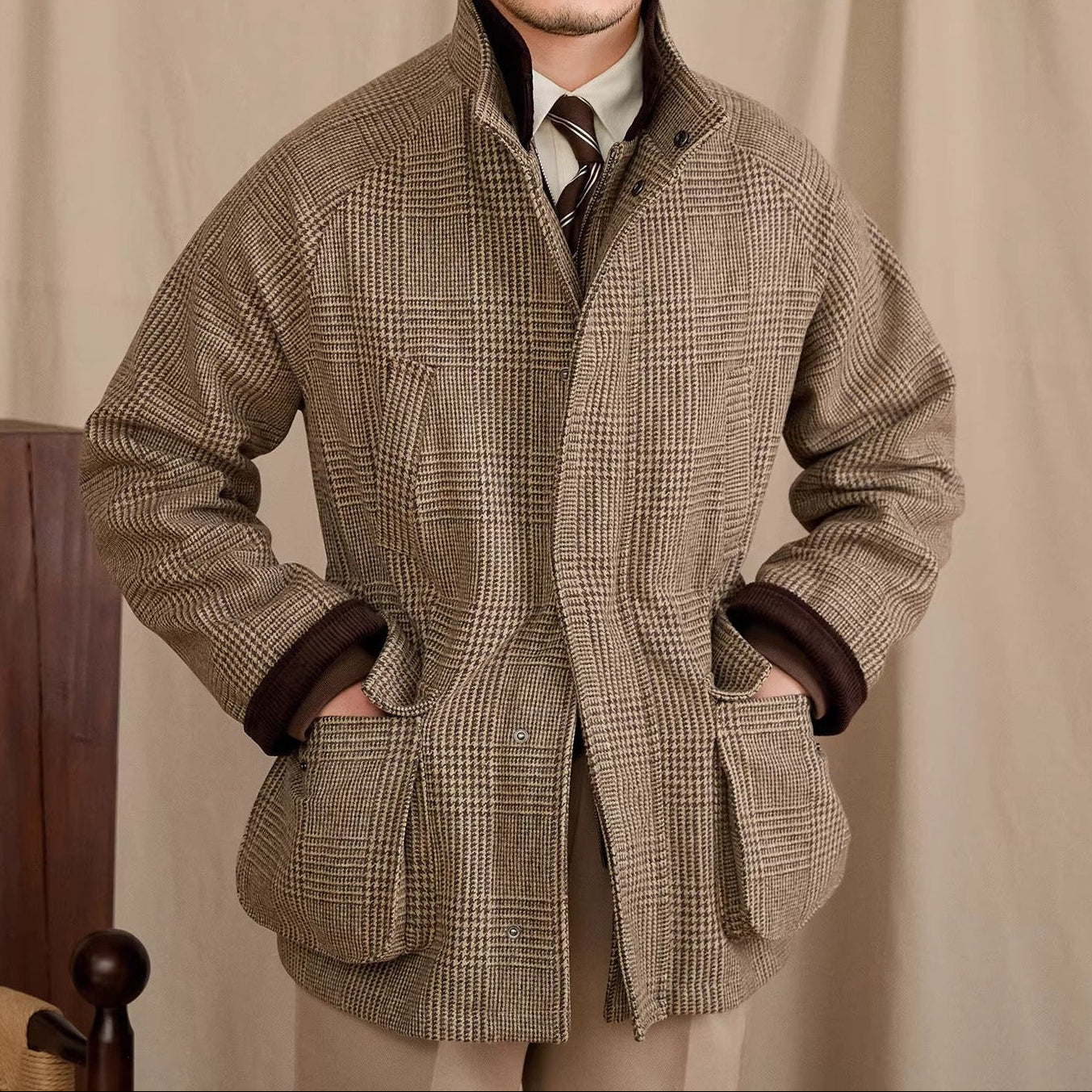 Enzo Prince Of Wales Padded Wool Blend Jacket