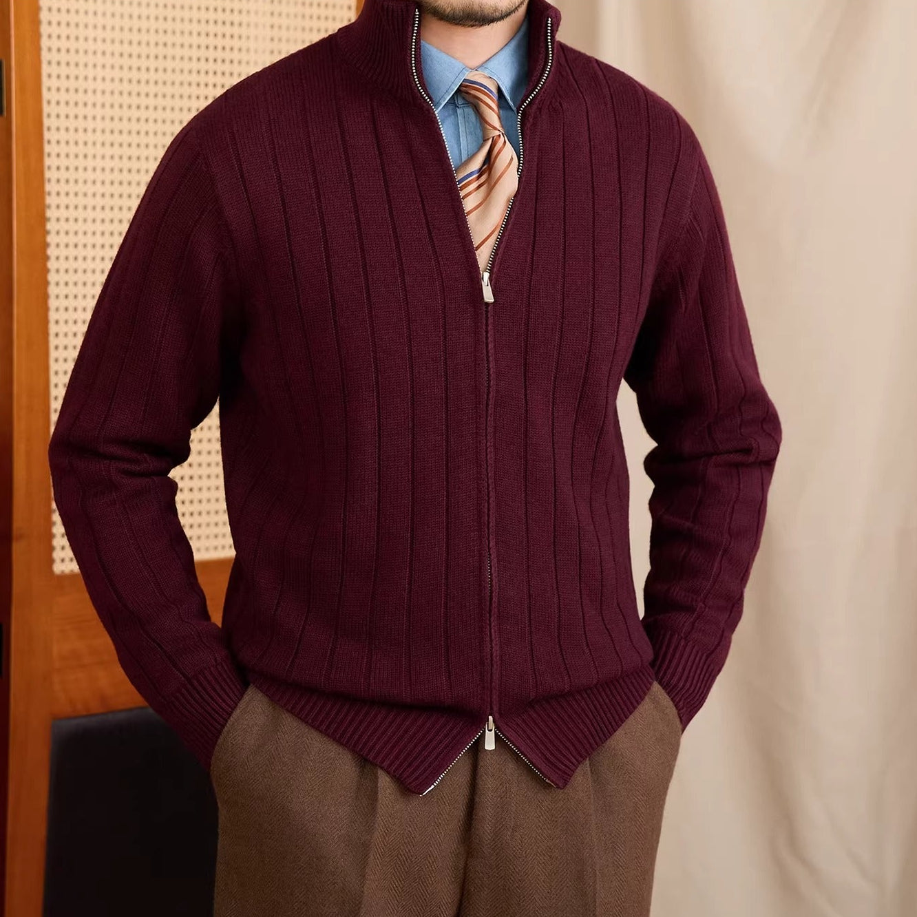Roma Ribbed Wool Blend Cardigan